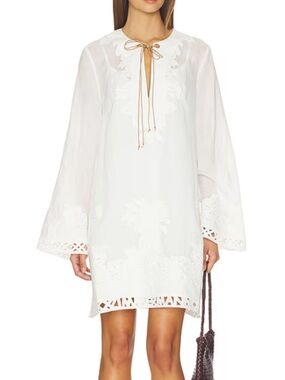 Zimmermann Indra Embroidered Tunic Mini Dress in Ivory White NWOT